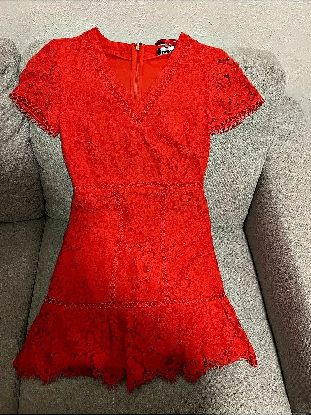 KARL LAGERFELD PARIS Red Lace Mini Romper Like New